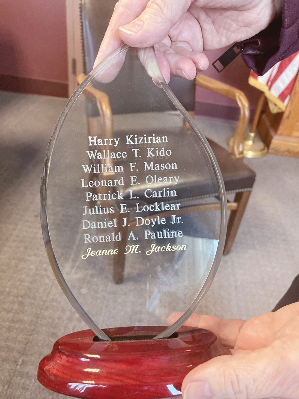 PRIOR POSTMASTERS: When Jackson became Providence Postmaster in 2019, she received an award listing all the prior postmasters who held her position while she had been part of the Postal Service. At the bottom, Jackson’s name was added in gold lettering.